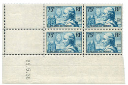 389 N°313** 75 C. Bleu-vert En Bloc De 4 Coin Daté. - Autres & Non Classés