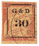 846 Guadeloupe Taxe N°14 Obl.  30 S. 1 F. Rose S. Paille - Autres & Non Classés