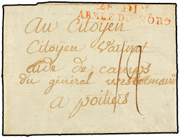 1794 Ca. LILLE A FRANCIA. FRANCE. CARTA COMPLETA CON TEXTO. MARCA "2º DIV/ARMÉE DU NORD" EN ROJO. - Army Postmarks (before 1900)