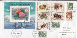 6248FM- ROSES, BETTLES, FORESTRY, FOLKLORE ART, RESTAURANT, STAMPS ON COVER, 1998, ROMANIA - Lettres & Documents