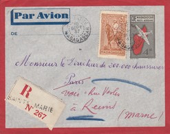 LETTRE MADAGASCAR. 10 SEPT 37. ENTIER 4,50 + COMPLEMENT. RECOMMANDÉ STE MARIE.  POUR LA FRANCE. 2 TIMBRES AU VERSO  / 2 - Brieven En Documenten