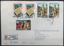 1976 , ANDORRA ESPAÑOLA ,  CERTIFICADO ANDORRA LA VIEJA - HAMBURGO , ED. 96 (2) , 99 (2) , 101 - Cartas & Documentos