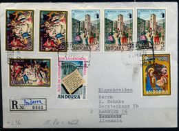 1976 , ANDORRA ESPAÑOLA ,  CERTIFICADO ANDORRA LA VIEJA - HAMBURGO , ESPAÑA 75 , NAVIDAD - Covers & Documents