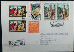 1976 , ANDORRA ESPAÑOLA ,  CERTIFICADO ANDORRA LA VIEJA - HAMBURGO , ESPAÑA 75 , NAVIDAD - Storia Postale