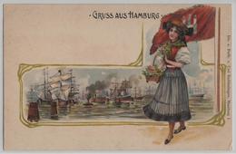 Gruss Aus Hamburg - Hafen, Tracht - Iris Und Perlkarte Lithographie Litho - Mitte