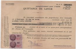 Quittance De Loyer /Reçu/Timbre Fiscal 60 C Et 60 C / Boulogne/ 1941                        QUIT4 - Unclassified