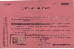 Quittance De Loyer /Reçu/Timbre Fiscal 2 Francs / Boulogne-Billancourt/ 1943                        QUIT12 - Unclassified