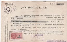 Quittance De Loyer /Reçu/Timbre Fiscal 2 Francs / Boulogne-Billancourt/ 1944                        QUIT14 - Non Classés