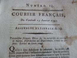 Courrier Français N°15  Assemblée Nationale 15/01/1790 Révolution Livre Rouge, Pensions, Marine, Départements - Décrets & Lois