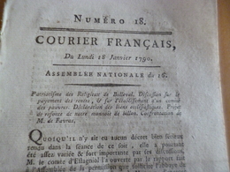 Courrier Français N°18  Assemblée Nationale 18/01/1790 Favras Monnaies Billon Patriotisme Belleval - Decrees & Laws