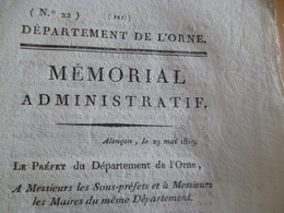 Orne Mémorial Administratif 29/05/1819 Organisation Jury Fabriquants Industriels Tissus Teinture Tissage 6 P - Décrets & Lois