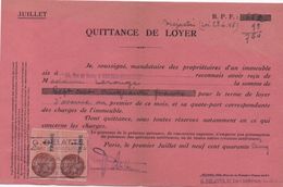 Quittance De Loyer /Reçu/Timbre Fiscal 1 Franc Et 1 Franc / Boulogne-Billancourt/ 1945                        QUIT17 - Unclassified