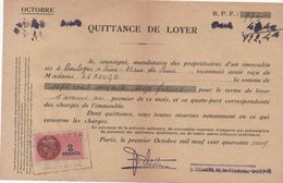 Quittance De Loyer /Reçu/Timbre Fiscal 2 Francs/ Boulogne-Billancourt/ 1945                        QUIT18 - Non Classés