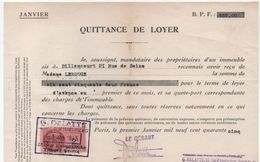 Quittance De Loyer /Reçu/Timbre Fiscal 2 Francs/ Boulogne-Billancourt/ 1945                        QUIT20 - Unclassified
