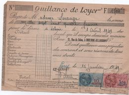 Quittance De Loyer /Reçu/Timbre Fiscal 10 Francs Et 1,50 Franc/ Boulogne-Billancourt/ 1949                      QUIT27 - Non Classés