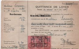 Quittance De Loyer /Reçu/Timbre Fiscal 5 Francs + 5 Francs Et 1,50 Franc/ Boulogne-Billancourt/ 1949       QUIT28 - Unclassified
