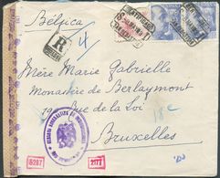 Lettre Affr. Franco à 150vcos Obl. CERTIFICADO SAN SEBASTIAN Sur Lettre Recommandée Du 8 Mai 1939 Vers Bruxelles+ Bande - Nationalistische Censuur