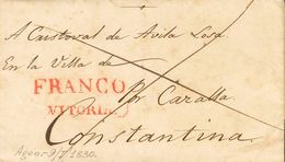 77 SOBRE. 1797. AGEN (FRANCIA) A CONSTANTINA, Depositada En El Correo De Vitoria. Marca FRANCO / VITORIA (P.E.25) Edició - ...-1850 Vorphilatelie