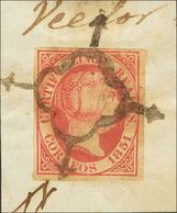 115 FRAGMENTO 9. 1851. 5 Reales Rosa, Sobre Fragmento (se Aprecia Una Aspa De Tinta Correspondiente A Una Carta Certific - Sonstige & Ohne Zuordnung
