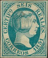 116 (*) 10. 1851. 6 Reales Azul (leves Adelgazamientos En La Parte De La Diadema). Excelente Color Y Grandes Márgenes. M - Andere & Zonder Classificatie