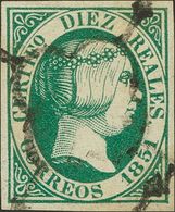119 º 11. 1851. 10 Reales Verde. Matasello Muy Limpio. PIEZA DE LUJO. Cert. COMEX. (Edifil 2018: 720€) - Other & Unclassified