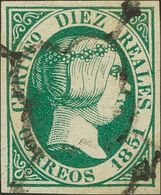 119 º 11. 1851. 10 Reales Verde. Matasello Muy Limpio. PIEZA DE LUJO. Cert. COMEX. (Edifil 2018: 720€) - Andere & Zonder Classificatie