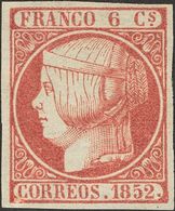 120 (*) 12. 1852. 6 Cuartos Rosa. Color Excepcional Y Márgenes Enormes. PIEZA DE LUJO. Cert. GRAUS. - Other & Unclassified