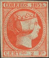 134 * 19. 1853. 2 Reales Bermellón.  Color Excepcional Y Márgenes Enormes. PIEZA DE LUJO. Cert. COMEX. (Edifil 2018: 156 - Other & Unclassified