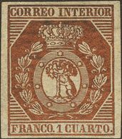 137 (*) 22. 1853. 1 Cuarto Bronce Dorado. Color Excepcional Y Márgenes Enormes. PIEZA DE LUJO, SIN DUDA UNO DE LOS MEJOR - Andere & Zonder Classificatie