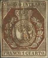 138 º 22. 1853. 1 Cuartos Bronce Dorado. Grandes Márgenes Y Color Intenso. MAGNIFICO. Cert. COMEX. (Edifil 2018: 745€) - Autres & Non Classés