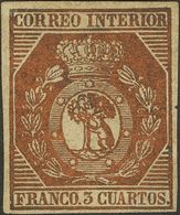 141 (*) 23. 1853. 3 Cuartos Bronce Dorado (levísima Reparación En La Esquina Inferior Izquierda). Enormes Márgenes Y Col - Andere & Zonder Classificatie