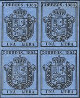 148 ** 28/31(4). 1854. Serie Completa, Bloque De Cuatro. MAGNIFICO. (Edifil 2014: +725,5€) - Autres & Non Classés