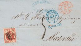 152 SOBRE 33. 1854. 4 Cuartos Carmín. BARCELONA A PARIS (FRANCIA). Según El Convenio Postal Con Francia, En Vigor Desde  - Sonstige & Ohne Zuordnung