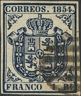 154 º 34. 1854. 1 Real Azul. MAGNIFICO. Cert. COMEX Y AIEP. (Edifil 2018: 485€) - Autres & Non Classés