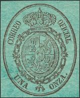 156 * 36pa. 1855. 1 Onza Negro Sobre Verde Azulado. Variedad CAMBIO DE COLOR DEL PAPEL. MAGNIFICO. - Other & Unclassified