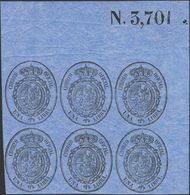 157 ** 38(6). 1855. 1 Libra Negro Sobre Azul, Bloque De Seis, Esquina De Pliego. MAGNIFICO. (Edifil 2014: +234€) - Other & Unclassified