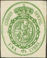 158 (*) 38P. 1855. 1 Libra Violeta Sobre Blanco Y 1 Libra Verde Sobre Blanco. ENSAYOS DE COLOR. MAGNIFICOS. (Gálvez 117, - Sonstige & Ohne Zuordnung
