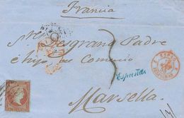 163 SOBRE 40. 1855. 4 Cuartos Rojo Carmín. VALENCIA A MARSELLA (FRANCIA). Según El Convenio Postal Con Francia, En Vigor - Andere & Zonder Classificatie