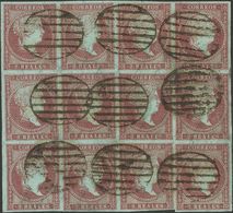 166 º 42(12). 1855. 2 Reales Violeta, Bloque De Doce. Matasello PARRILLA. MAGNIFICO. (Edifil 2014: +372€) - Other & Unclassified