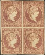 170 * 44cc(4). 1855. 4 Cuartos Castaño, Bloque De Cuatro. Variedad ERROR DE COLOR (en Lugar De Color Rojo). MAGNIFICO Y  - Other & Unclassified