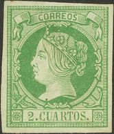 183 * 51. 1860. 2 Cuartos Verde. Color Intenso Y Enormes Márgenes. MAGNIFICO. (Edifil 2018: 475€) - Autres & Non Classés