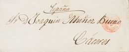 185 SOBRE. 1860. (26 De Febrero). "Frente En La Guerra De AFRICA" A CACERES (dirigida A Joaquín Muñoz Bueno, Diputado Po - Other & Unclassified