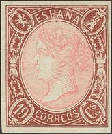 209 (*) 71. 1865. 19 Cuartos Rosa Y Castaño (invisible Puntito Claro, Detrás Del Moño Y Sólo Detectable Con Bencina). MA - Autres & Non Classés