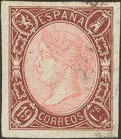 210 º 71. 1865. 19 Cuartos Castaño Y Rosa (matasello Imperceptible). MAGNIFICO. Cert. CEM. (Edifil 2018: 1100€) - Autres & Non Classés