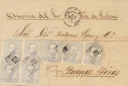 234 SOBRE 122(7). 1872. 12 Cts Lila Gris, Siete Sellos. RIVADEO (LUGO) A BUENOS AIRES (ARGENTINA). En El Frente Manuscri - Autres & Non Classés