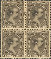 307 ** 214(4). 1889. 2 Cts Negro, Bloque De Cuatro. Excelente Centraje. MAGNIFICO. (Edifil 2018: +168€) - Other & Unclassified