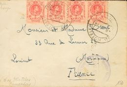 340 SOBRE 269(4). 1922. 10 Cts Rojo, Tira De Cuatro. LOS HOTELES (TENERIFE) A LORIENT (FRANCIA). Matasello LOS HOTELES / - Autres & Non Classés