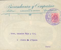 343 SOBRE 276. 1909. 40 Cts Rosa. BILBAO A PARIS (FRANCIA), Circulada Durante La Huelga De Correos De 1922. Matasello CA - Sonstige & Ohne Zuordnung