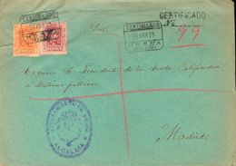 374 SOBRE 312, 320. 1929. 5 Cts Carmín Y 50 Cts Naranja. Certificado De MONDA (MALAGA) A MADRID. Al Dorso Tránsito. MAGN - Autres & Non Classés