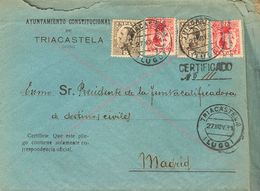 425 SOBRE 598(2), 491(2). 1931. 25 Cts Carmín, Dos Sellos Y 5 Cts Castaño, Dos Sellos. Certificado De TRIACASTELA (LUGO) - Other & Unclassified